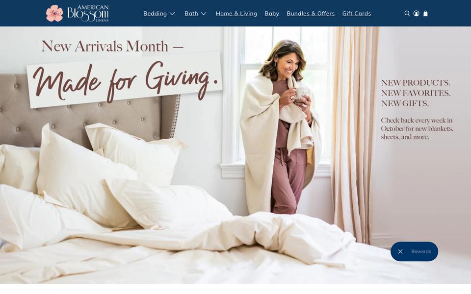 American Blossom Linens desktop homepage showcase