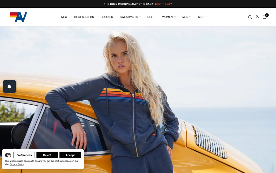 Aviator Clothing desktop homepage showcase