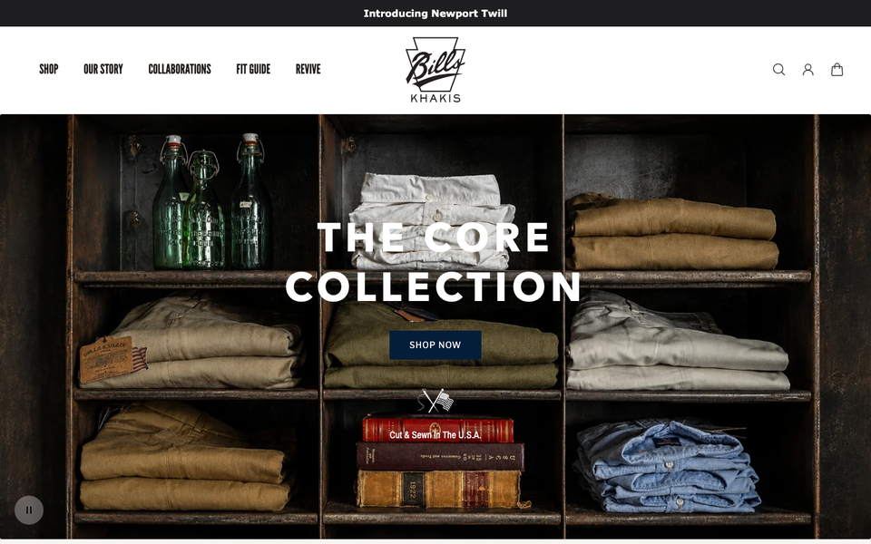 Bills Khakis desktop homepage showcase