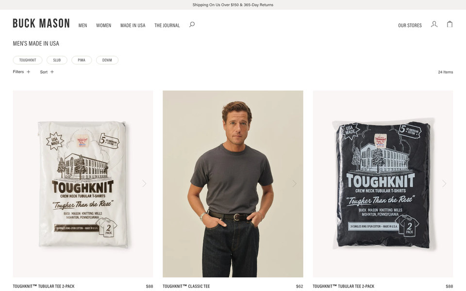 Buck Mason Knitting Mills desktop homepage showcase