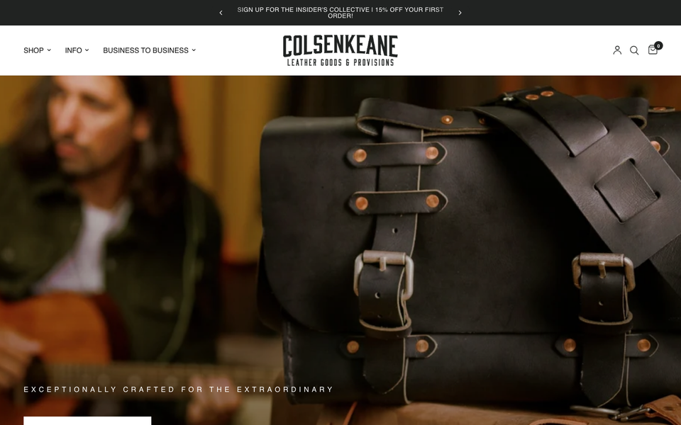 ColsenKeane Leather desktop homepage showcase