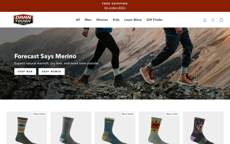 Darn Tough desktop homepage showcase