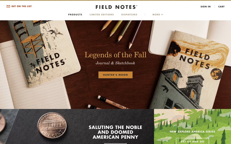 Field Notes desktop homepage showcase
