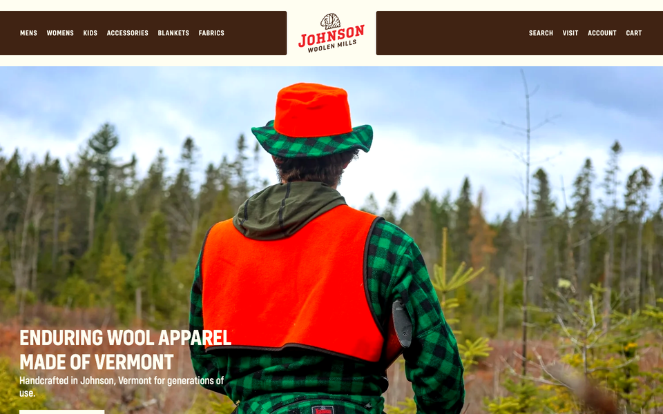 Johnson Woolen Mills desktop homepage showcase
