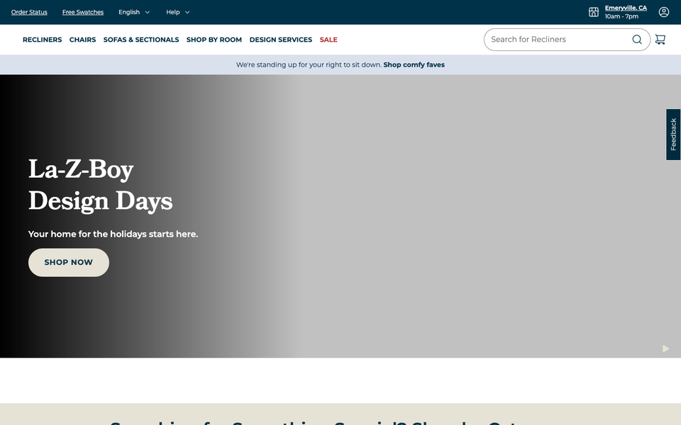 La-Z-Boy desktop homepage showcase