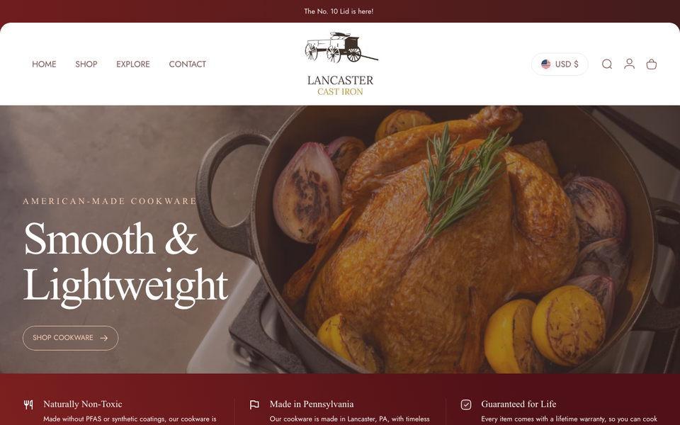 Lancaster Cast Iron desktop homepage showcase