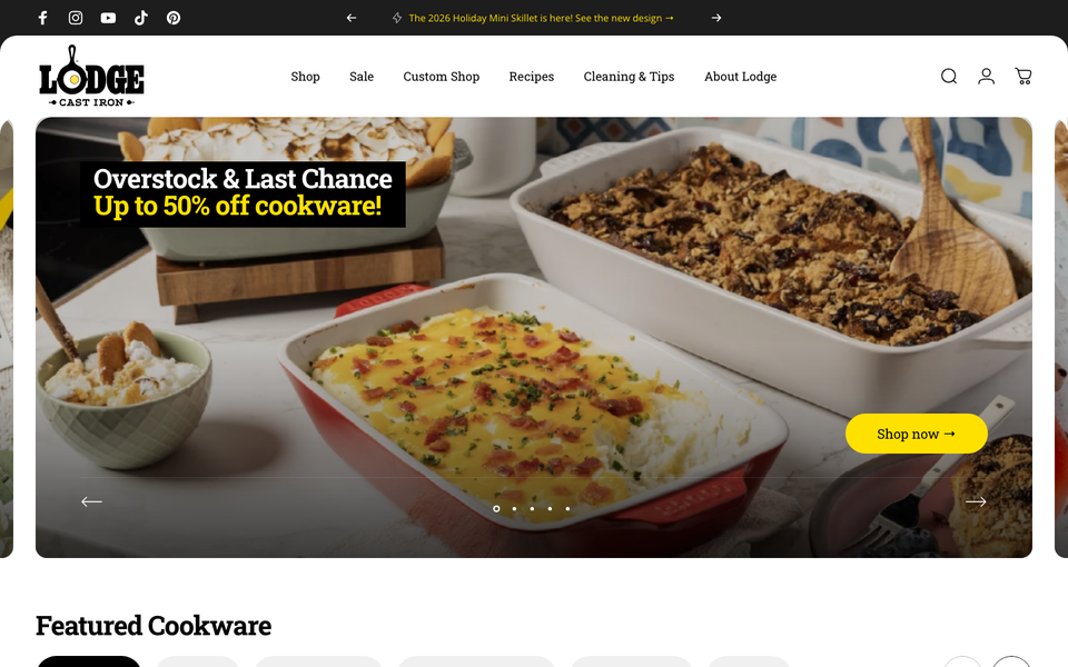 Lodge Cast Iron desktop homepage showcase