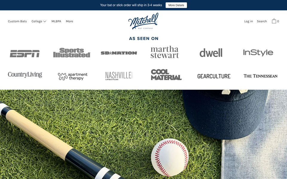 Mitchell Bat desktop homepage showcase