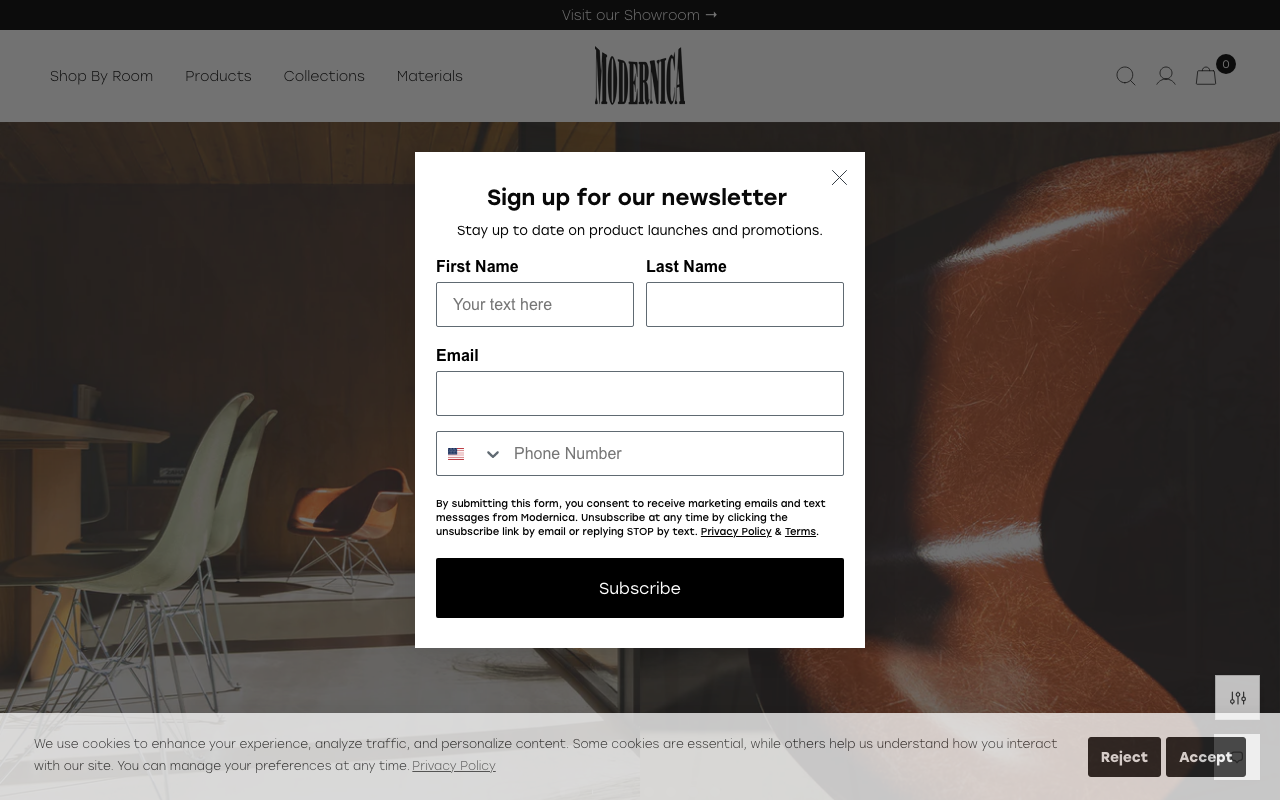 Modernica desktop homepage showcase