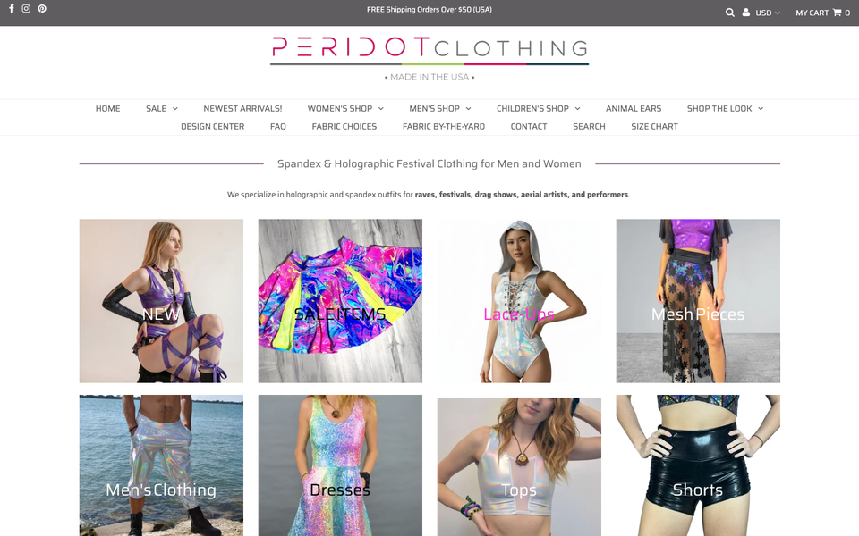 Peridot Clothing desktop homepage showcase