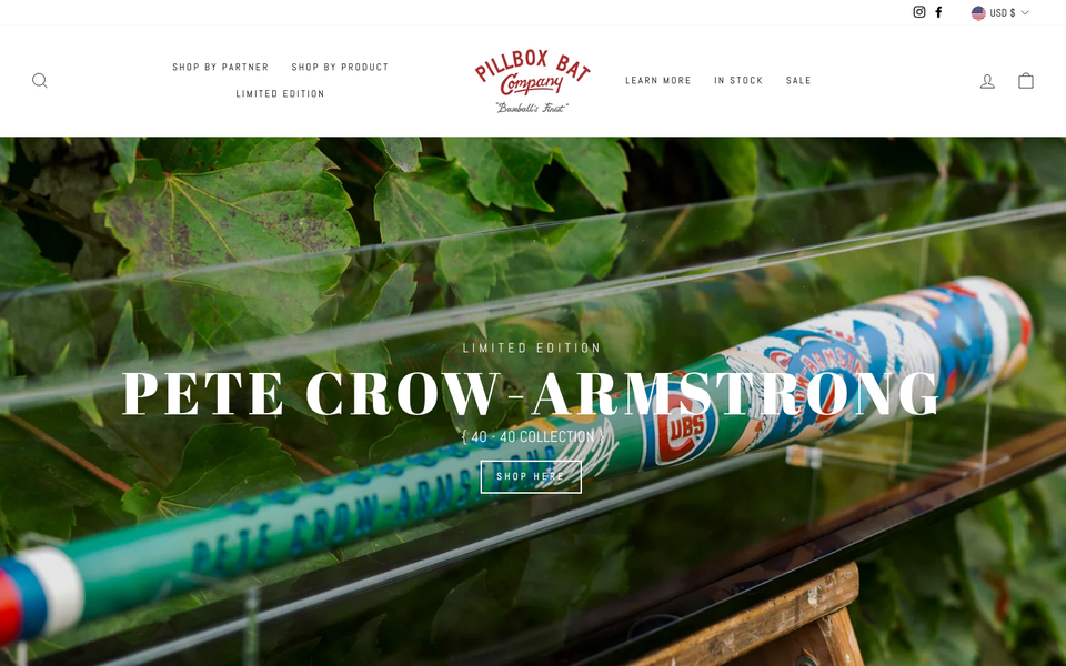 Pillbox Bat Co. desktop homepage showcase