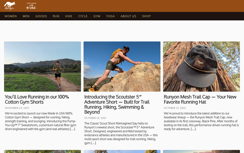 Runyon Canyon Apparel desktop homepage showcase