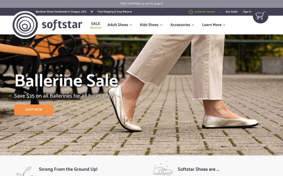 Softstar Shoes desktop homepage showcase