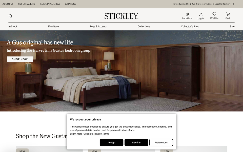Stickley desktop homepage showcase