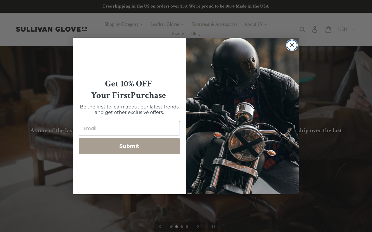 Sullivan Glove Co. desktop homepage showcase