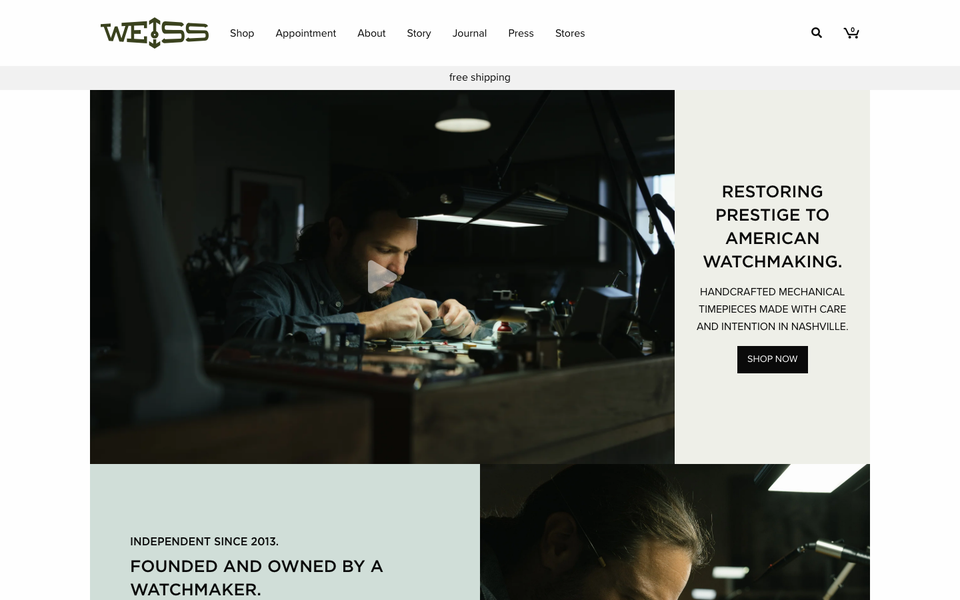 Weiss Watch Co. desktop homepage showcase